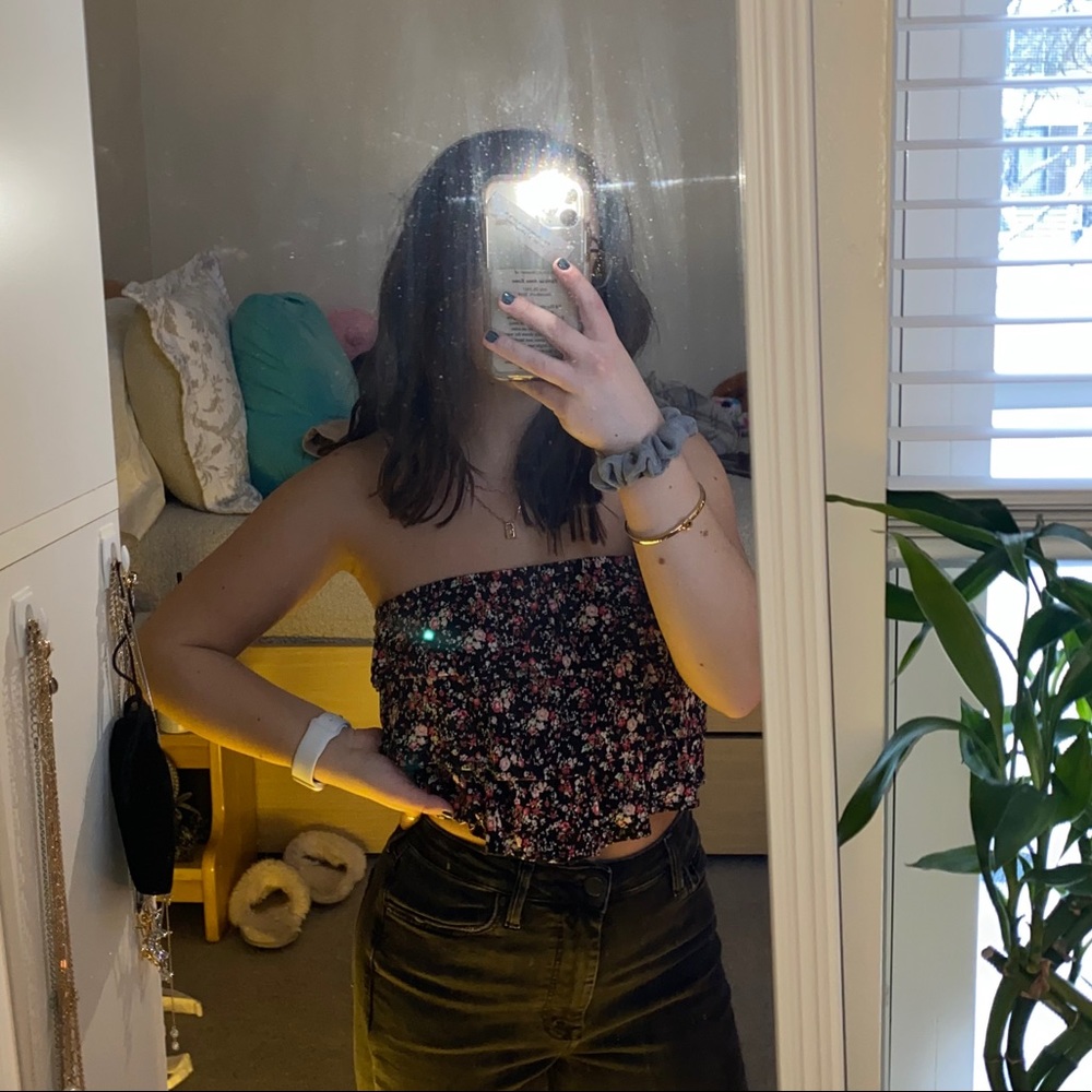 Garage Floral Tiered Flounce Tube Top Crop